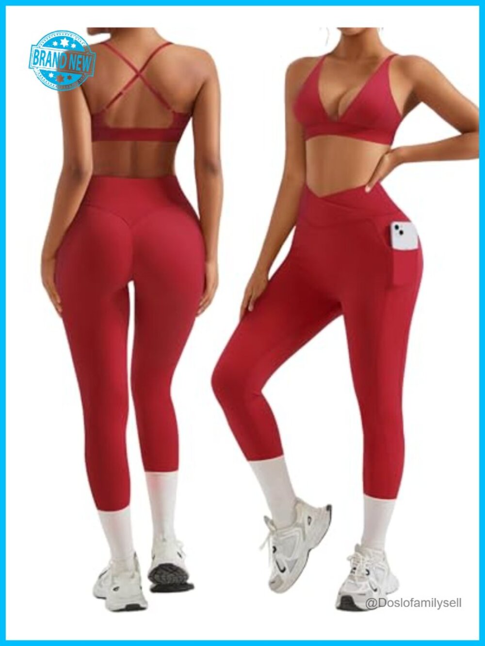 2 Piece Workout Sets for Women Strappy Sports Bra Booty Leggings with Pockets